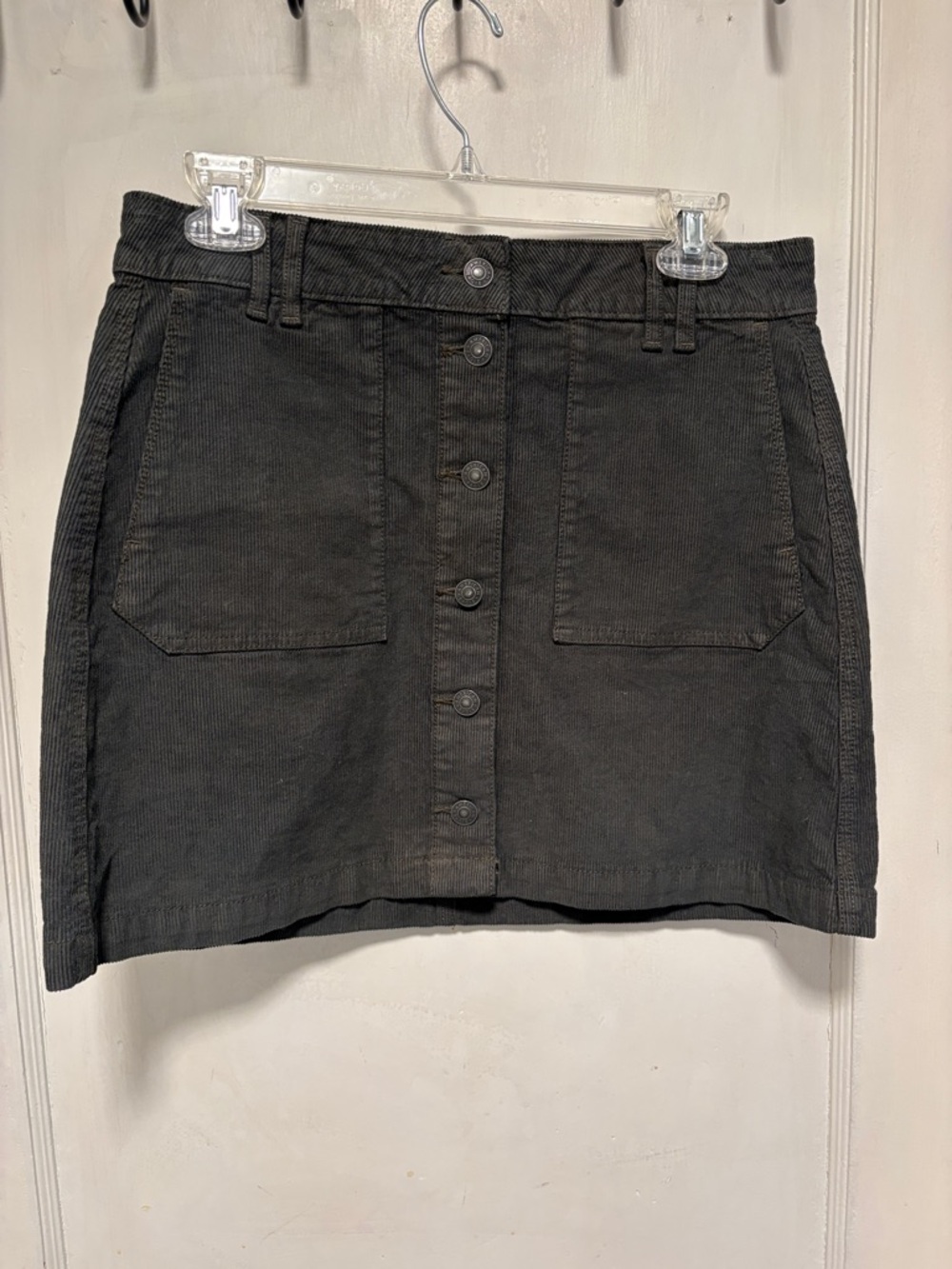 American Eagle Corduroy Hi-Rise A-Line Button-Front Gray Women's Skirt 0 Long